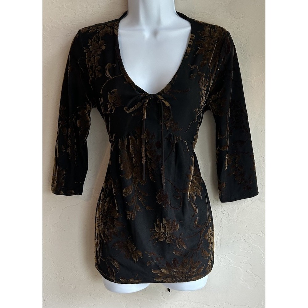 Vintage 90s Y2K Carducci Burnout Velvet Top S Whimsigoth Babydoll Fairy Grunge